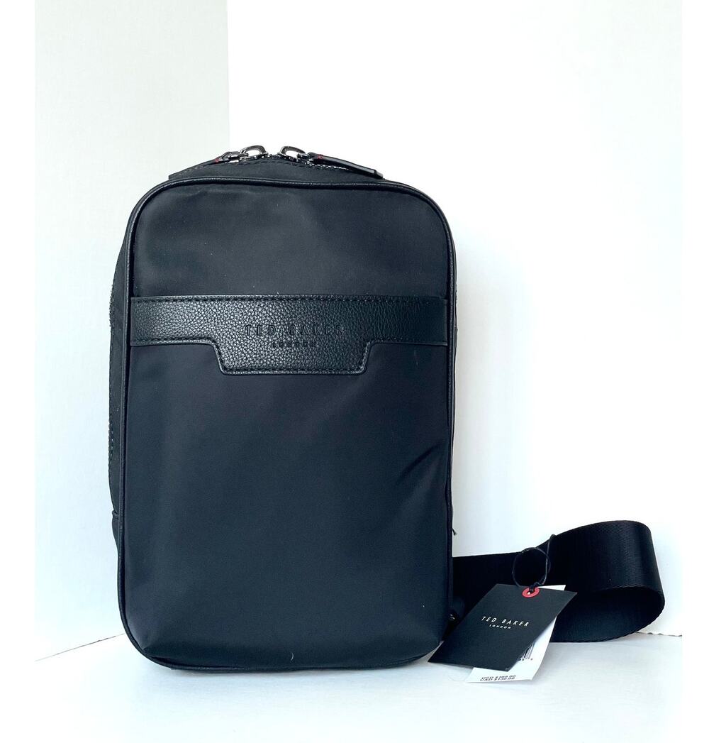 Ted Baker Wickham Black Nylon Faux Leather Sling Crossbody Bag Mens Small